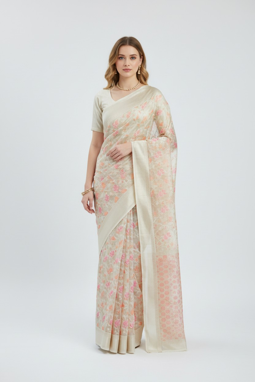 Banarasi Kota Silk Saree with Zari Border