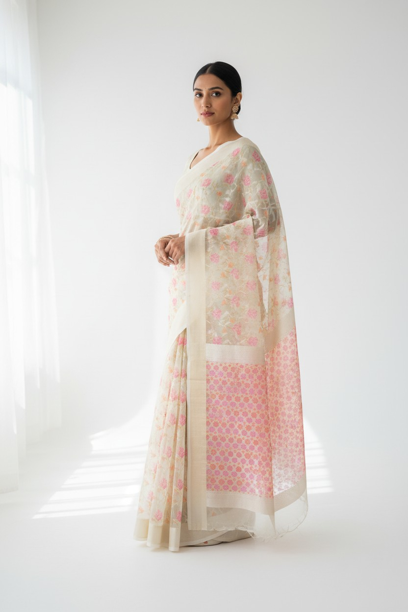 Banarasi Kota Silk Saree with Zari Border