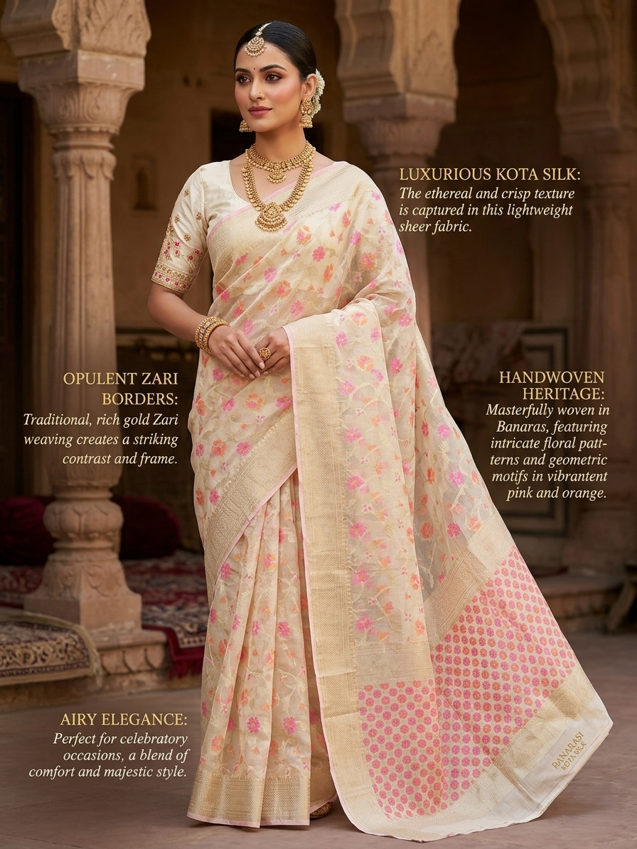 Banarasi Kota Silk Saree with Zari Border