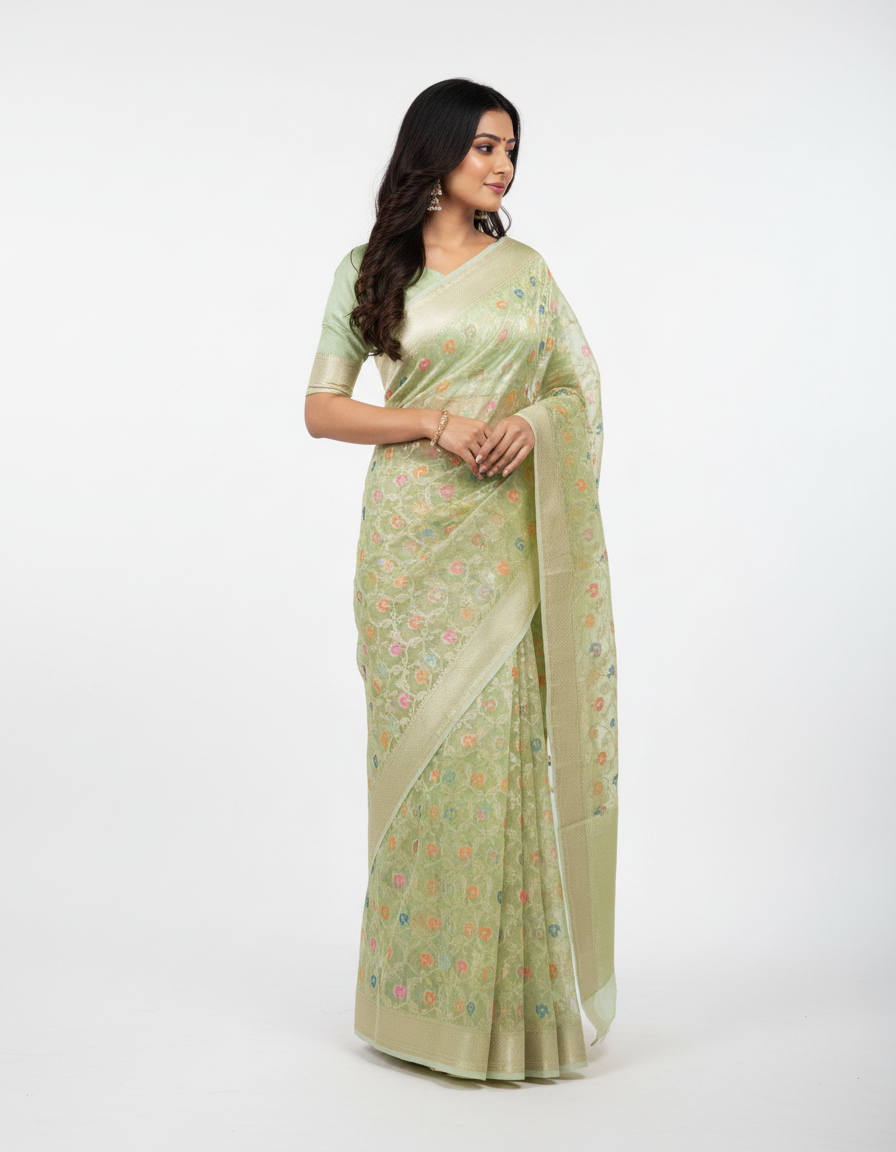 Premium Banarasi Kota Silk Saree with Meenakari Weave
